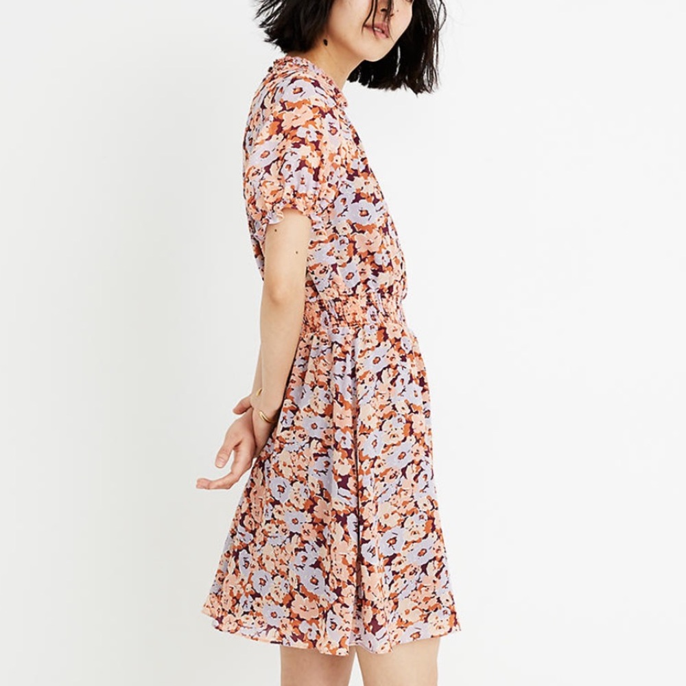 Madewell Smocked Mockedneck Dress in Floral Breeze